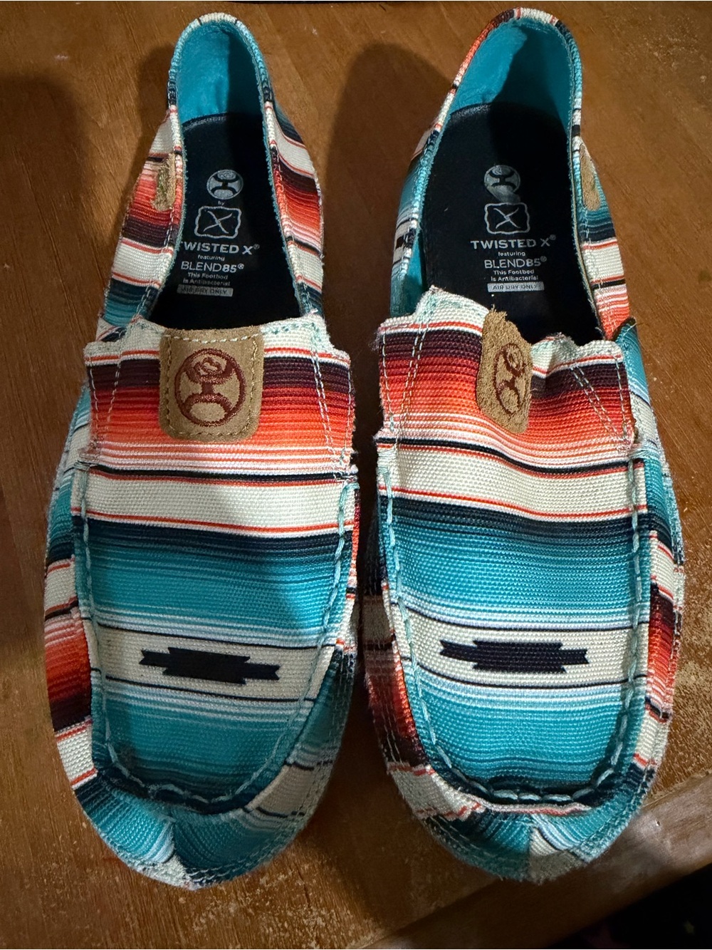 Twisted X Turquoise, Red & White Striped Canvas Slip-Ons
